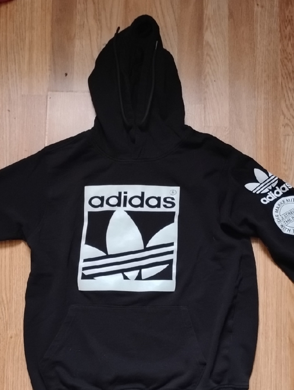 adidas Black Pullover Hoodie with White Trefoil Graphic